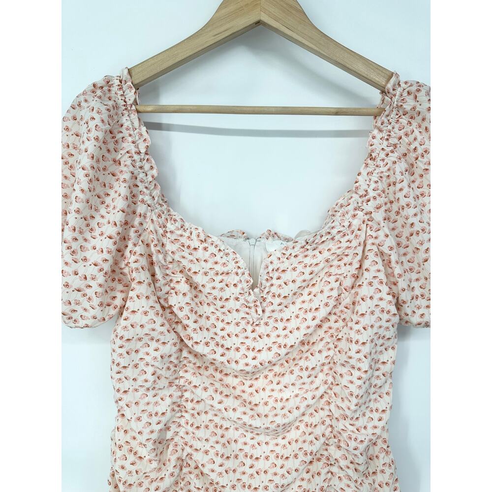 ASTR The Label Cinched Sweetheart Mini Dress Floral Ruffle Short Puff Sleeve - Picture 4 of 12